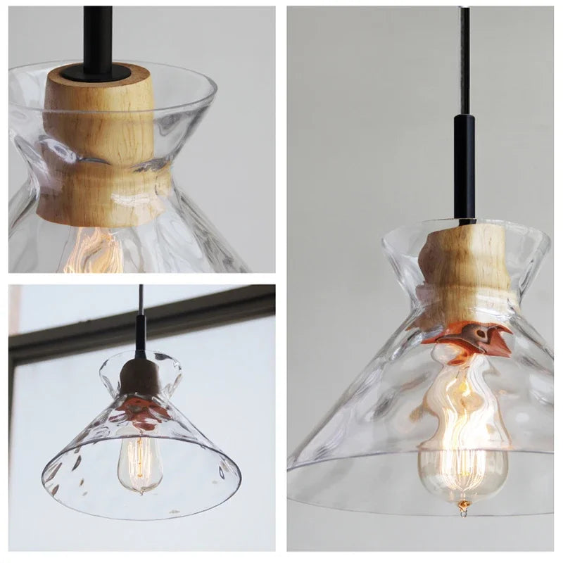 Lamp Mini Pendant Lighting With Handblown Clear Hammered Glass Shade, Adjustable Cord Ceiling Light Fixture For Kitchen Island - vue 6 sur 9