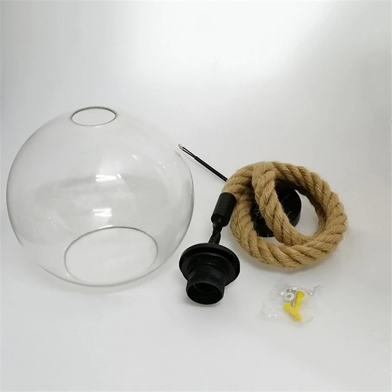 corde de chanvre avec boule de verre lumière led tissage à la main - vue 6 sur 11