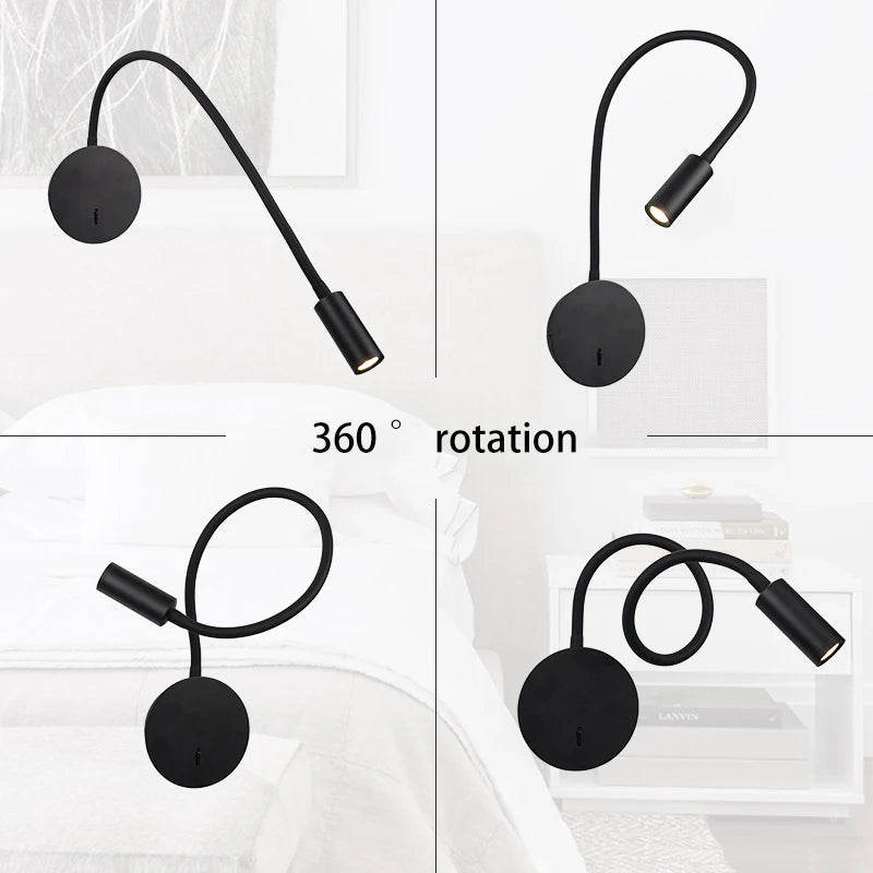 GYS mur Led lampe chevet liseuse 3W Spot lumière interrupteur marche/arrêt blanc noir Table bureau Flexible AC85-265V éclairage intérieur - vue 4 sur 9