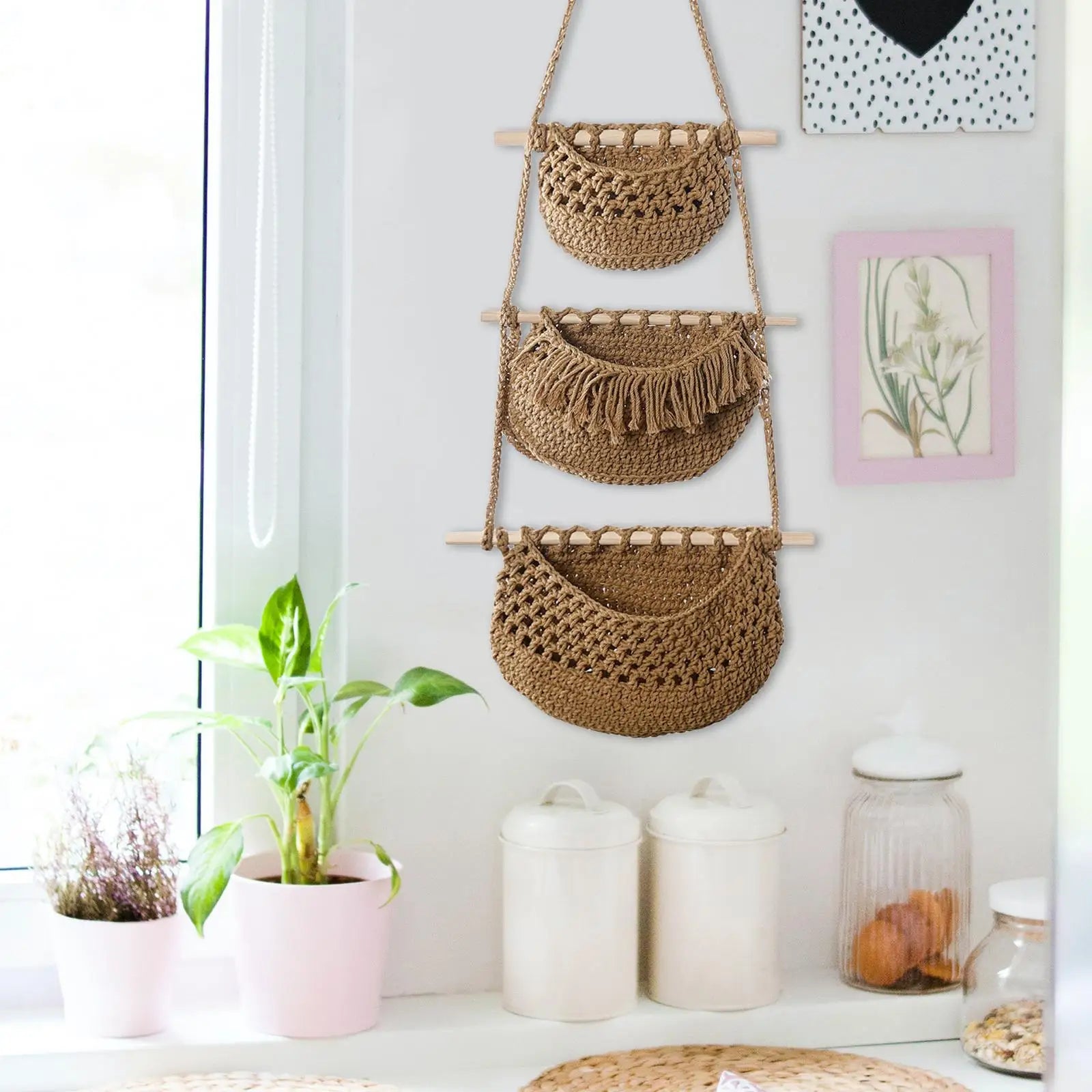 paniers suspendus boho pour fruits et légumes polyvalents - vue 3 sur 9