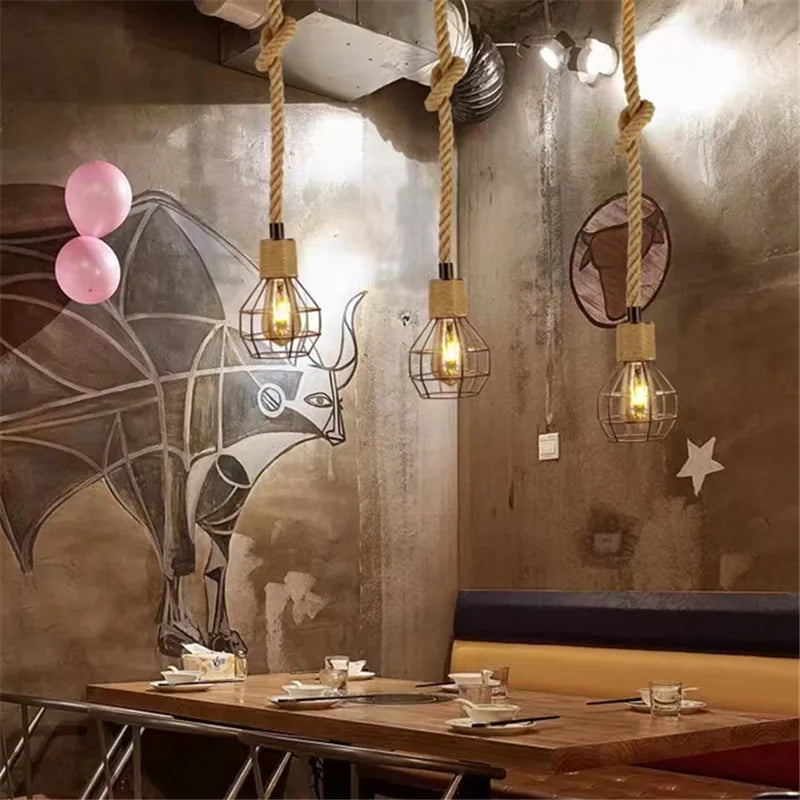 suspension industrielle en corde de chanvre pour décoration créative - vue 3 sur 10
