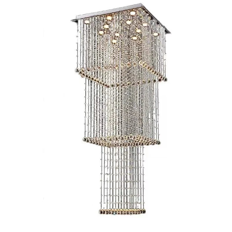 Duplex building, living room, large chandelier, square hotel villa, modern crystal hollow staircase, long chandelier - vue 6 sur 7