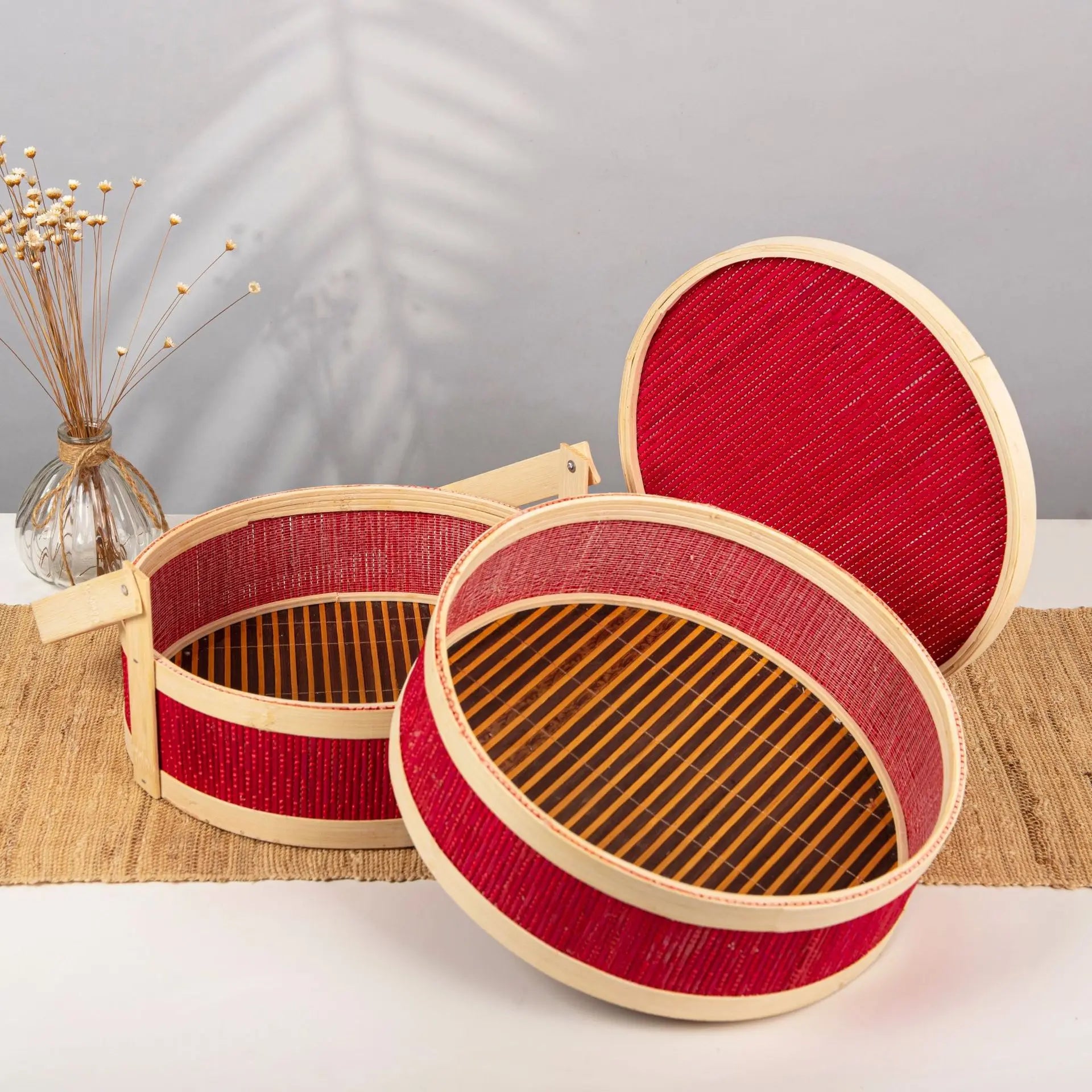 panier en bambou tressé portable pour pique-nique et repas - vue 4 sur 7