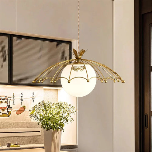 suspension à led en verre avec chapeau doré style nordique pour décoration - vue 2 sur 6