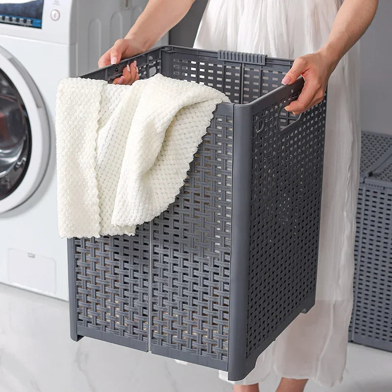 panier à linge pliable avec couvercle et séparation - vue 3 sur 14
