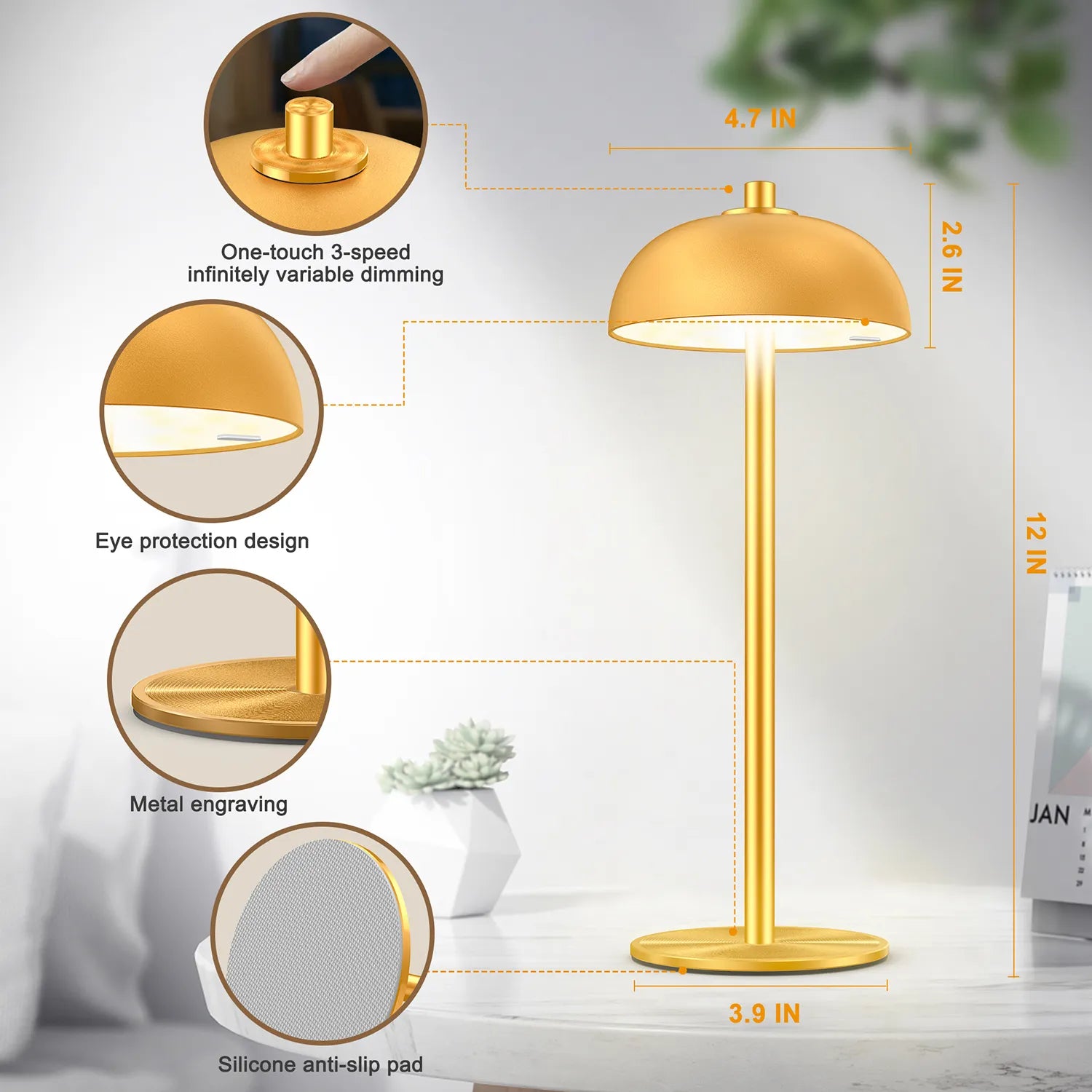 SUBORT Lampe de Table pour Chambre à Coucher Lampe Tactile sans Fil Rechargeable Camping Champignon Lampe créative Lumière d'ambiance USB-C Lampe de Bureau - vue 10 sur 11
