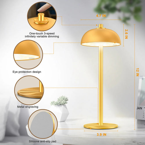 SUBORT Lampe de Table pour Chambre à Coucher Lampe Tactile sans Fil Rechargeable Camping Champignon Lampe créative Lumière d'ambiance USB-C Lampe de Bureau - vue 11 sur 11