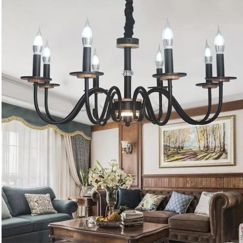lustre rétro en fer à 8 bougies pour éclairage intérieur - vue 2 sur 7