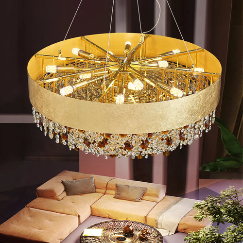 2024 Modern crystal chandelier for living room home decor hanging cristal lamp round gold led light fixture with dimmable - vue 4 sur 9