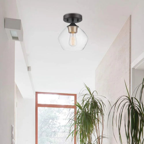 plafonnier en verre transparent et métal noir pour décoration intérieure - vue 8 sur 8
