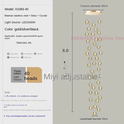 Remote control stair chandelier Nordic creative duplex dining room light lift high living room, apartment decorative chandelier - vue 19 sur 20