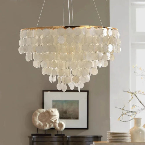 lustre nordique en coquillage avec luminaire à led - vue 4 sur 17