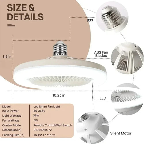 plafonnier led intelligent avec ventilateur et télécommande - vue 5 sur 4