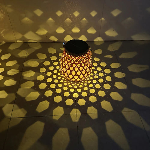 lanterne solaire extérieure en imitation bambou tissé décorative - vue 3 sur 7