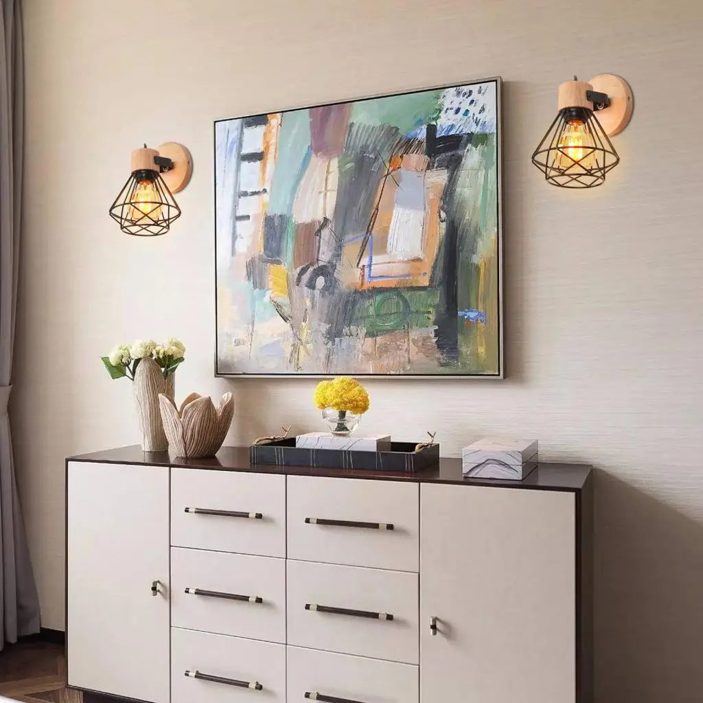applique murale rétro industrielle en fer et bois décoration d'intérieur moderne - vue 3 sur 15