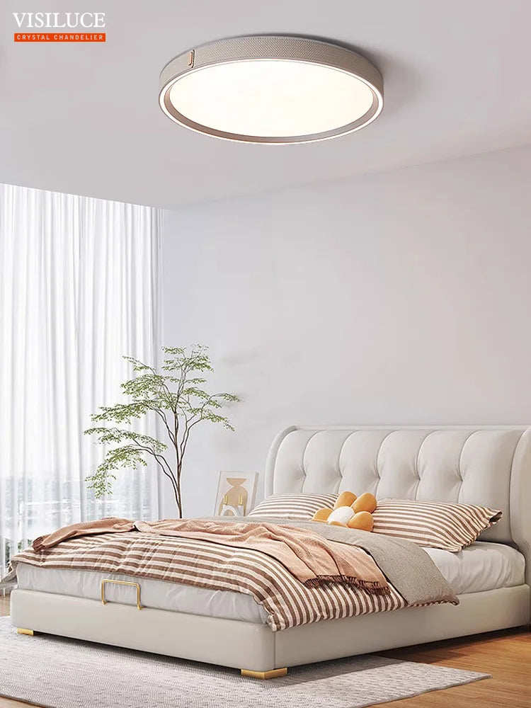 plafonnier led moderne en cuir avec télécommande lumière changeante - vue 4 sur 6