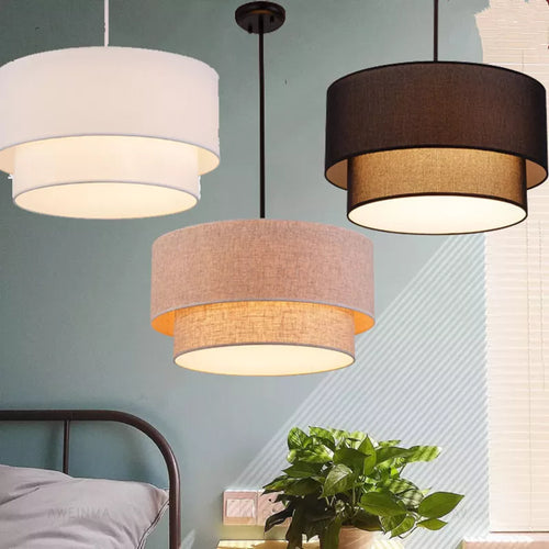 Suspension abat-jour en tissu style lin pastoral moderne - vue 3 sur 9