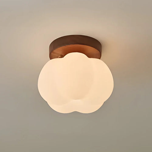 Walnut Wood Roll Molded Pumpkin, Wabi Sabi Modern, Flush Ceiling light fixture for Entrance Hall, Corridor, Balcony, Entrance - vue 6 sur 10