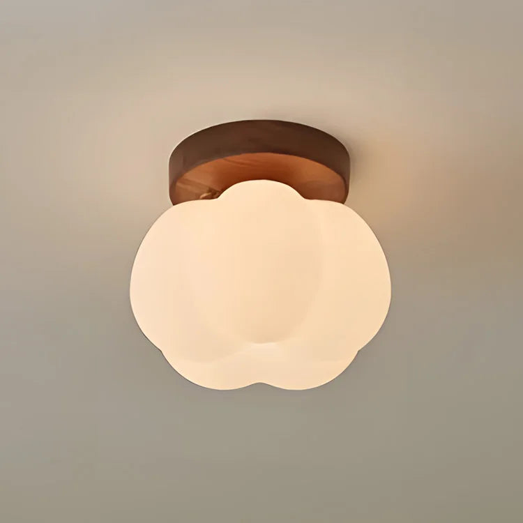 Walnut Wood Roll Molded Pumpkin, Wabi Sabi Modern, Flush Ceiling light fixture for Entrance Hall, Corridor, Balcony, Entrance - vue 5 sur 10