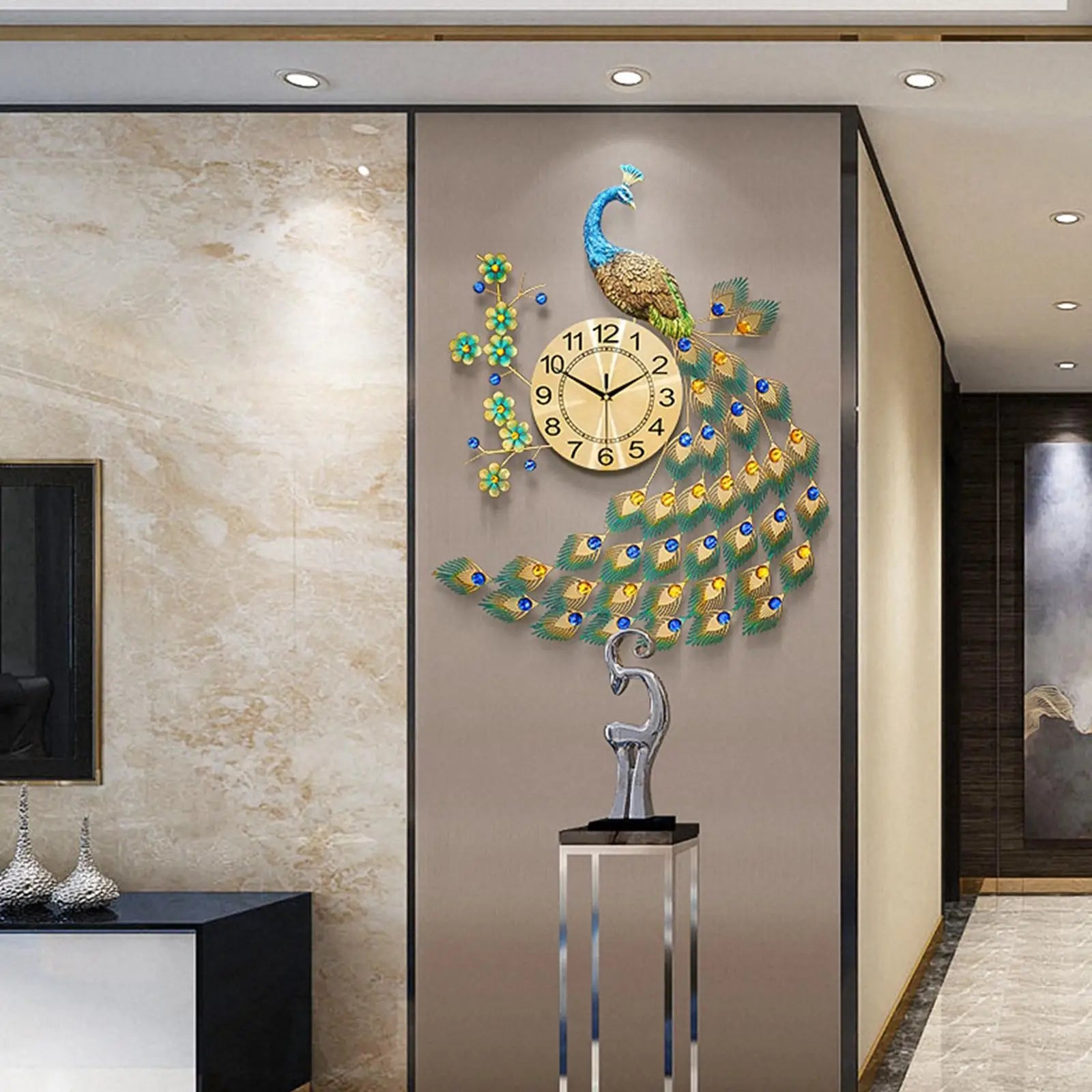 horloge murale moderne en forme de paon pour décoration intérieure - vue 1 sur 7