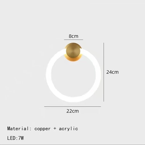 applique murale led moderne en laiton anneau acrylique 3 couleurs gradable - vue 11 sur 10