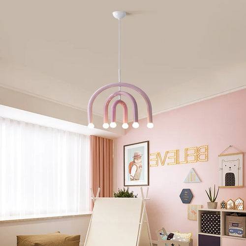 Creative Colorful Rainbow Pendant Lamps Iron E14 LED Bedroom Hanging Light Art Design Girl Kids Room Chandelier Lighting Indoor - vue 3 sur 8