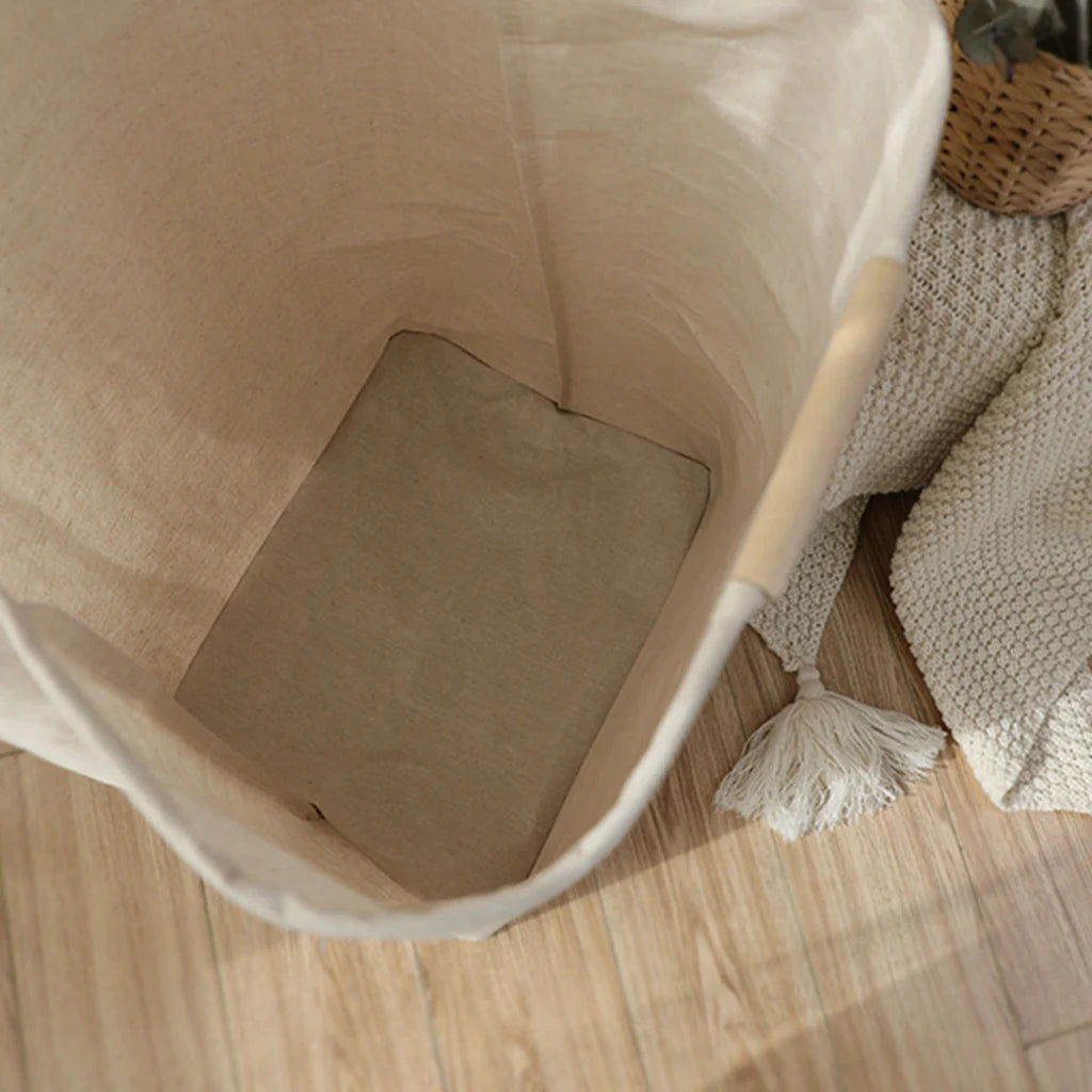 panier à linge pliable en coton et lin grande capacité étanche - vue 5 sur 7