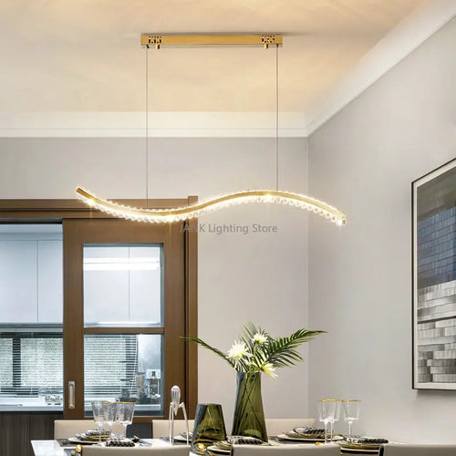 lustre led moderne en cristal de luxe en forme de s - vue 3 sur 14