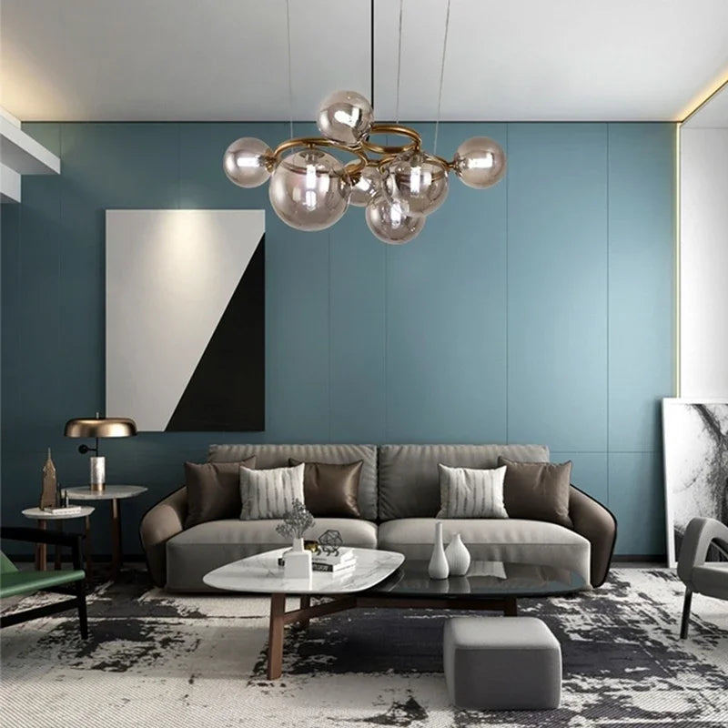 lustre nordique en verre fumé et doré pour intérieur moderne - vue 6 sur 12