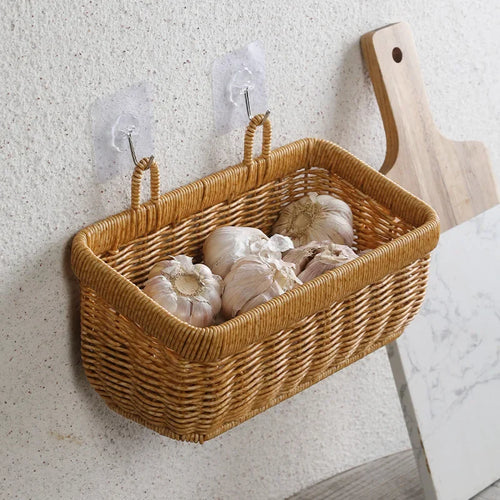 panier mural décoratif tissé pour rangement et fleurs - vue 4 sur 7