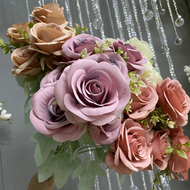 bouquet de roses artificielles en soie décoration florale élégante - vue 5 sur 15