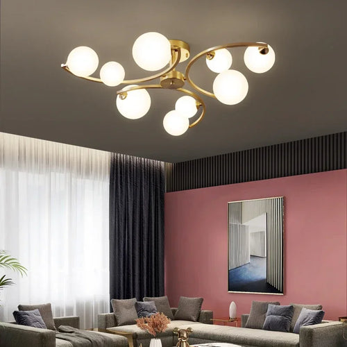 plafonnier moderne en cuivre doré avec boule de verre et led - vue 3 sur 10
