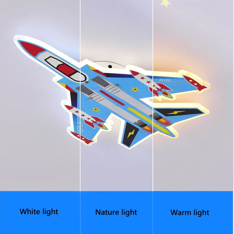 Cartoon Blue Airplane Ceiling Lamps LED Boy Bedroom Ceiling Light Eye Protection Baby  Kids Room Remote Control Plane Lamp 220V - vue 5 sur 7