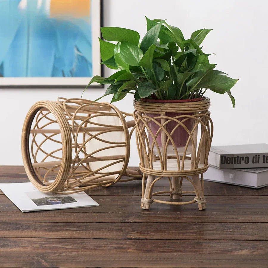 pot de fleurs en rotin support créatif en bambou - vue 1 sur 7