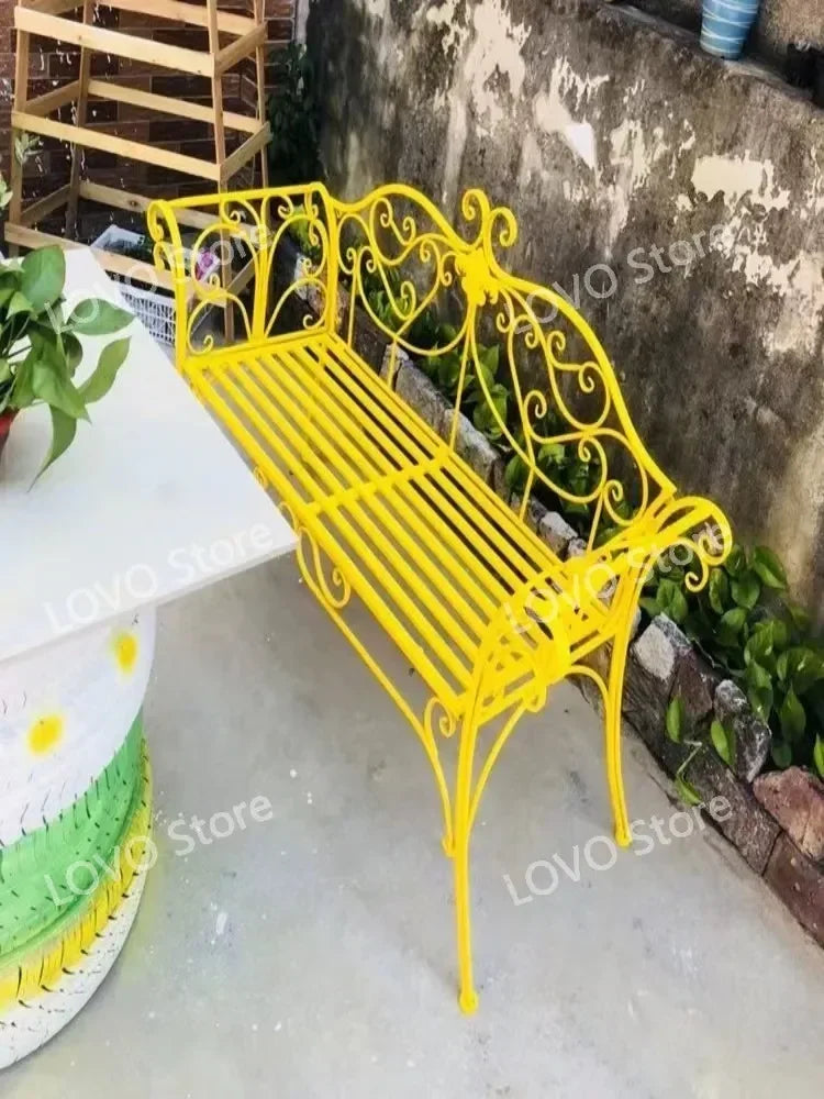 banc de jardin fer forgé table et chaises extérieur - vue 4 sur 14