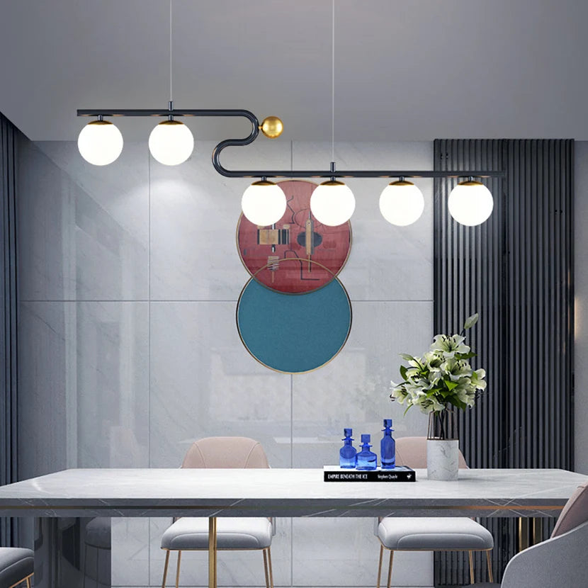lustre moderne sandyha led avec bande longue et boule de verre - vue 3 sur 12