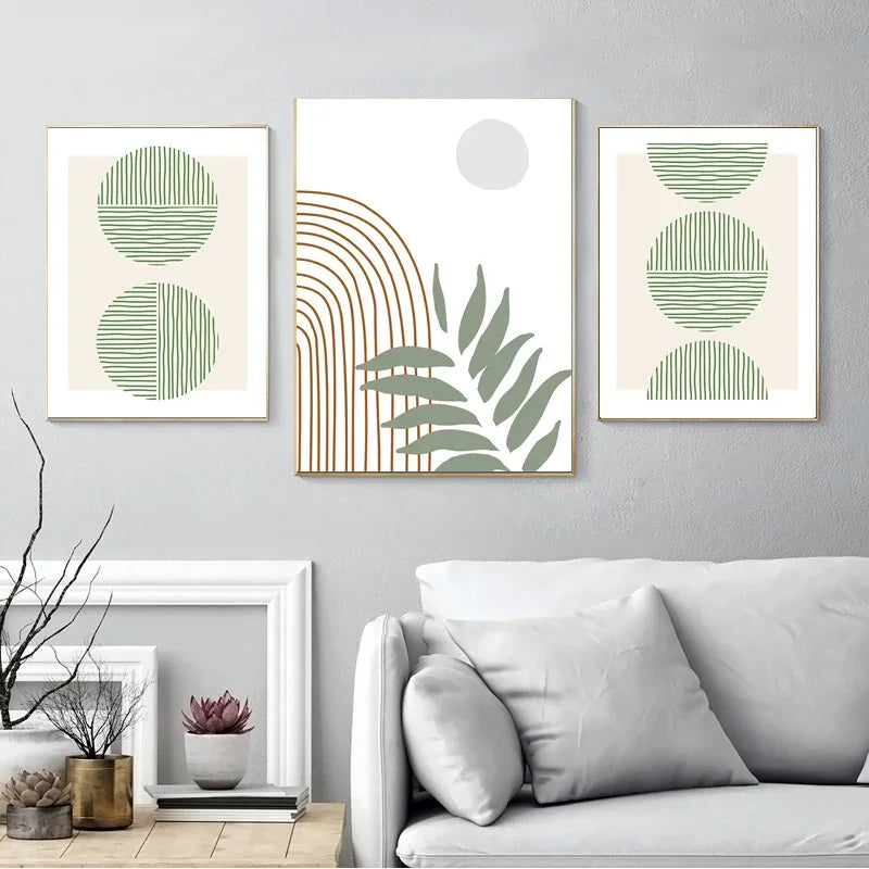 décoration murale abstraite boho avec feuilles géométriques modernes - vue 4 sur 7