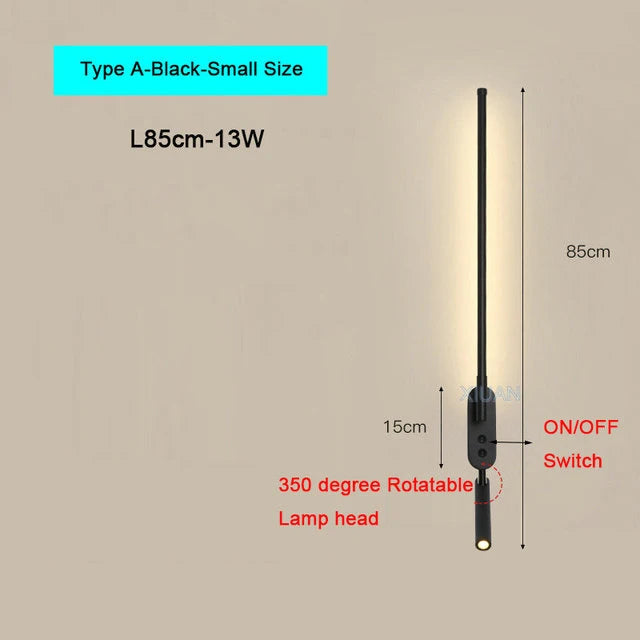 Modern Bedroom Living Room Wall Light ON/OFF Switch AC220V Black White Long Wall Lamps with LED Spotlights - vue 17 sur 18