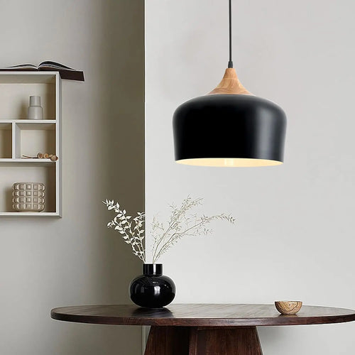 Suspension nordiques en bois massif abat-jour en aluminium lampe suspendue pour la maison Restaurant Bar hôtel café décor à la maison éclairage intérieur - vue 3 sur 8