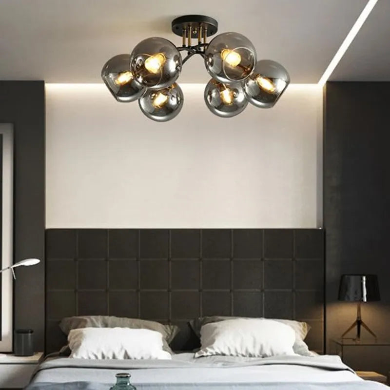 plafonnier industriel design en verre fumé pour décoration moderne - vue 3 sur 12