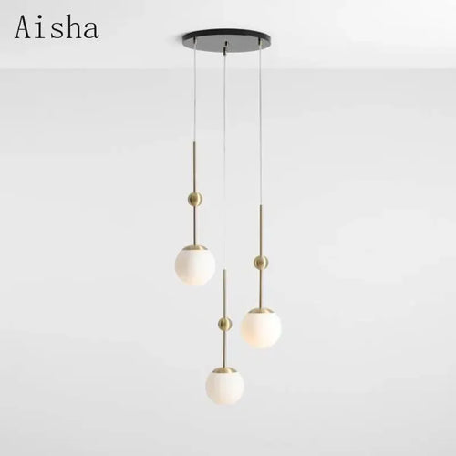 lustre en verre doré design créatif trois têtes éclairage moderne - vue 2 sur 9