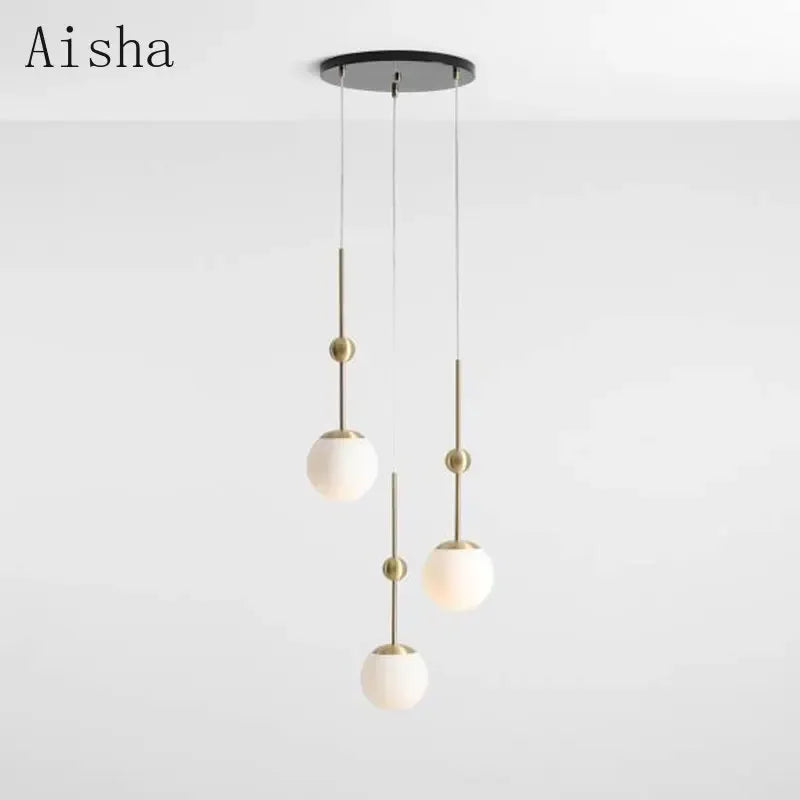 lustre en verre doré design créatif trois têtes éclairage moderne - vue 1 sur 9