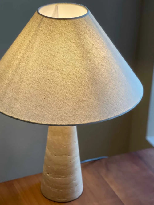 Off White Stone Table Lamp Fabric Shade Desk Light with Changeable Bulb - vue 3 sur 8