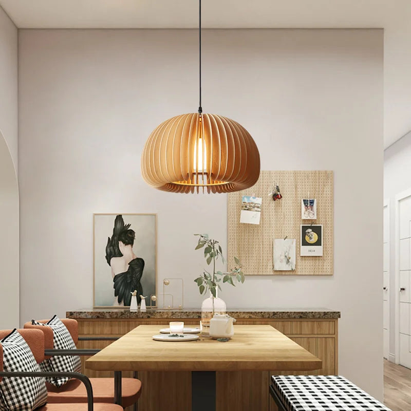suspension luminaire rétro en bois pour îlot cuisine - vue 4 sur 9