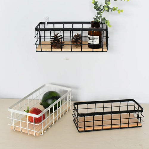 panier de rangement en métal et bois pour cosmétiques - vue 2 sur 7
