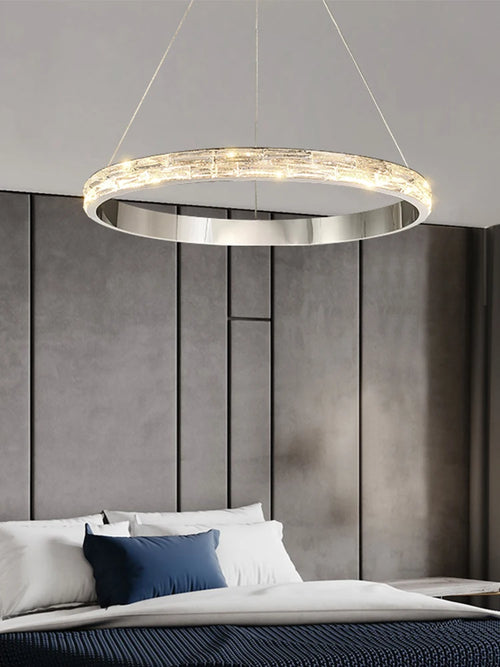 suspension en cristal luxueuse en acier inoxydable moderne - vue 3 sur 12