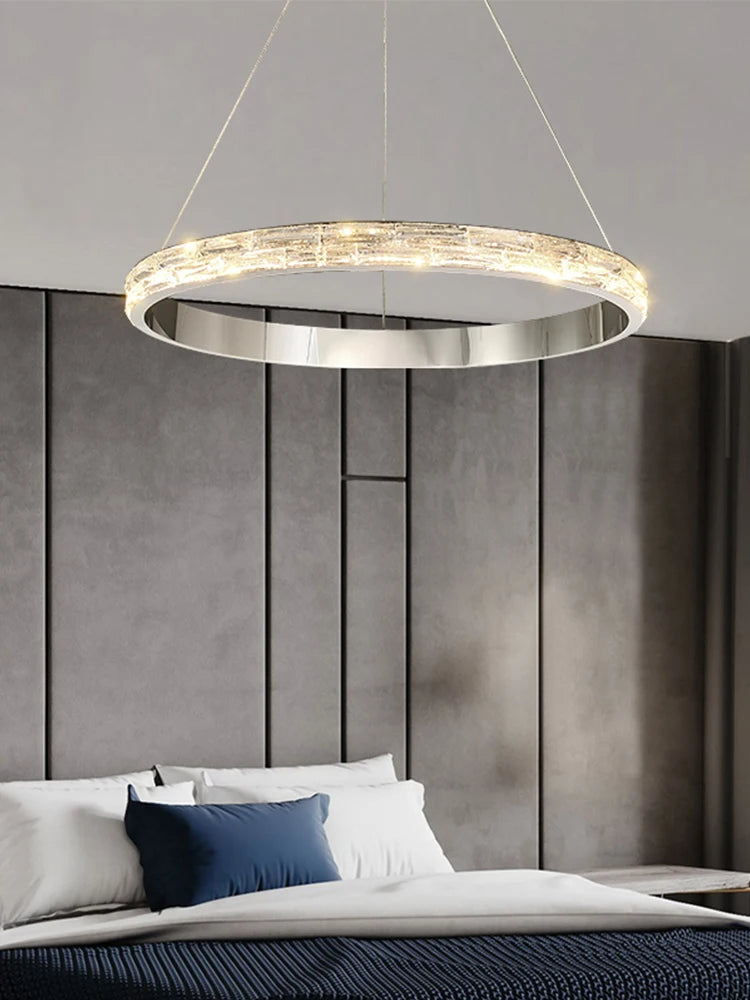suspension en cristal luxueuse en acier inoxydable moderne - vue 2 sur 12