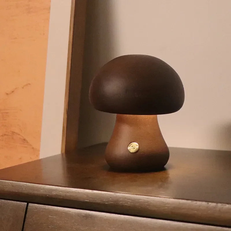 Lampe led champignon veilleuse en bois avec interrupteur tactile - vue 5 sur 11