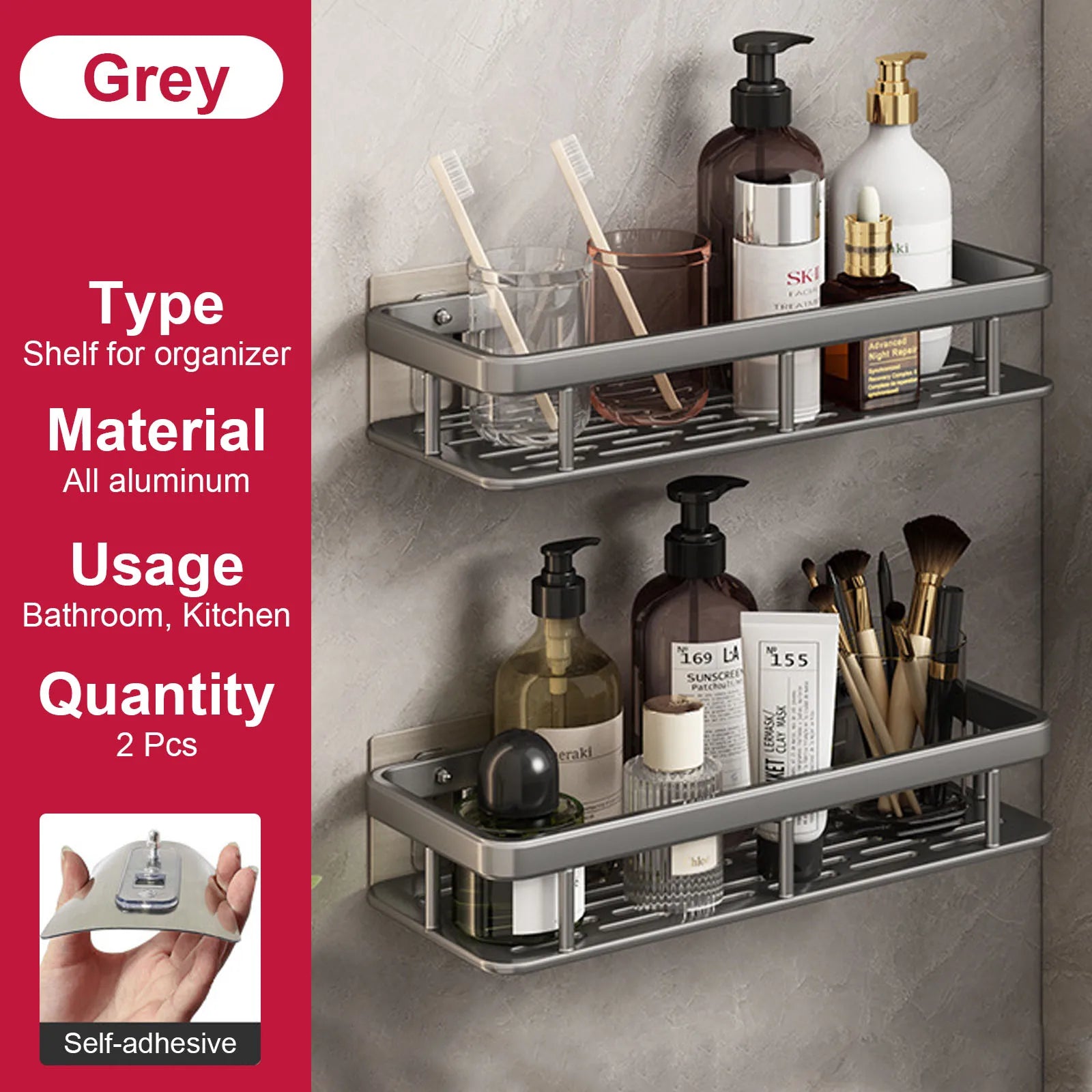 etagère murale sans perçage pour rangement de salle de bain et cuisine - vue 7 sur 30