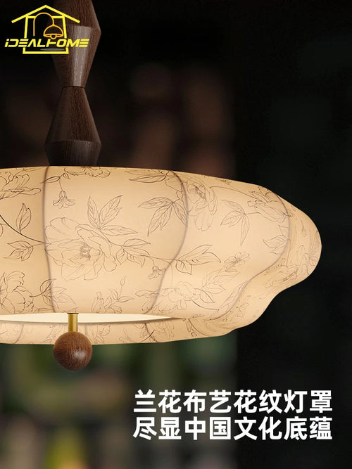 suspension en bois massif et tissu style rétro médiéval décoratif - vue 4 sur 8